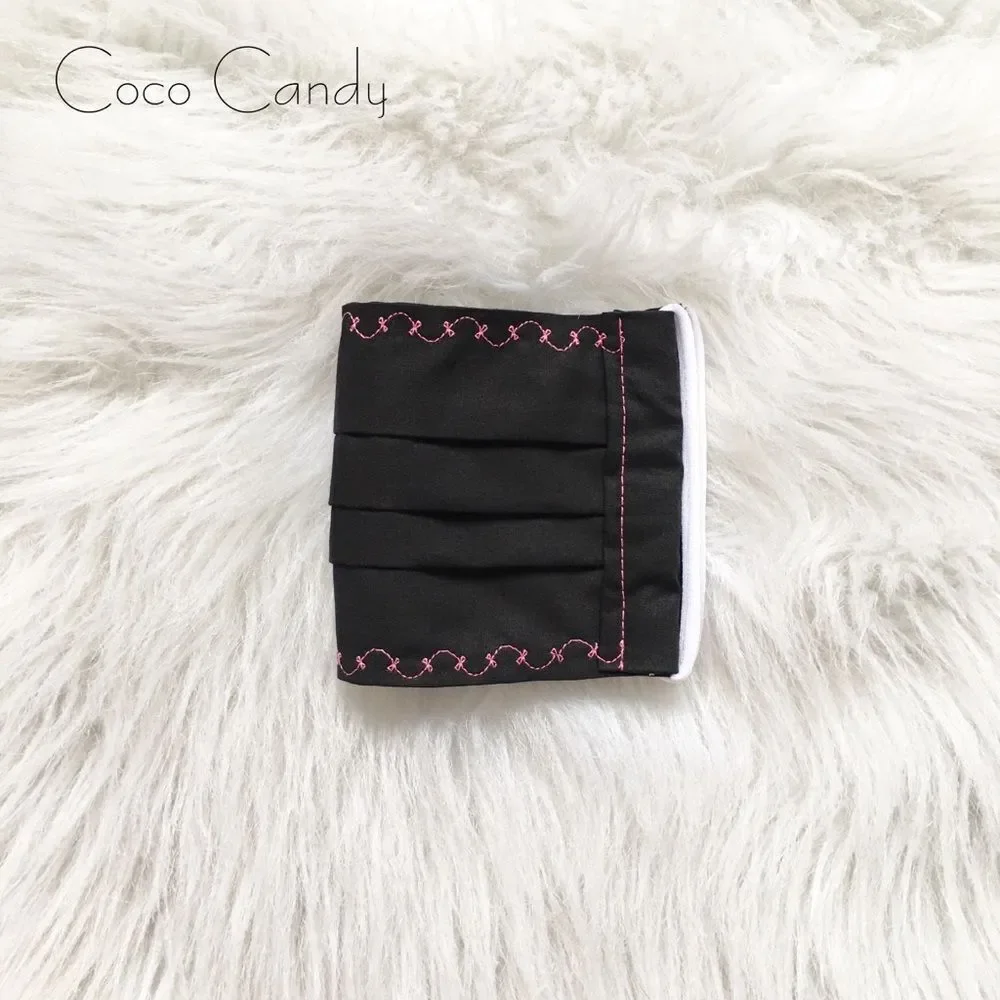 🆕Embroidered Pink Bow Black Fabric Reusable Face Mask